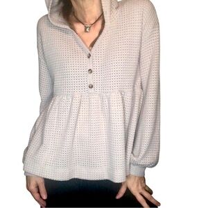 So Thermal Waffle Knit Hooded Top Sz S Peplum Beach Casual Boho Beige Sweatshirt